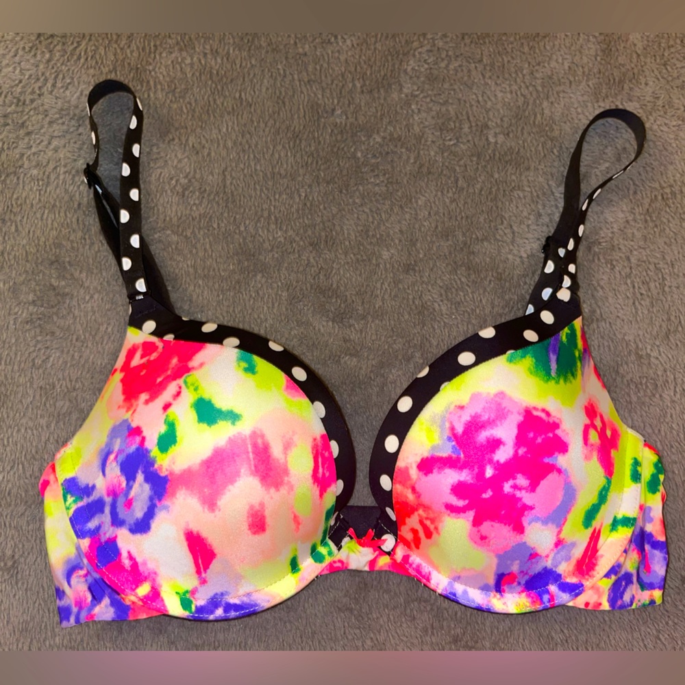 Pink Victoria’s Secret 32C multicolor bra